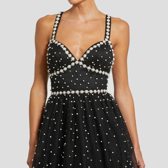 $698 Mac Duggal 20747 Size 6‎ Black Pearl Beaded High Low Long Maxi Dress Gown - Picture 4 of 5